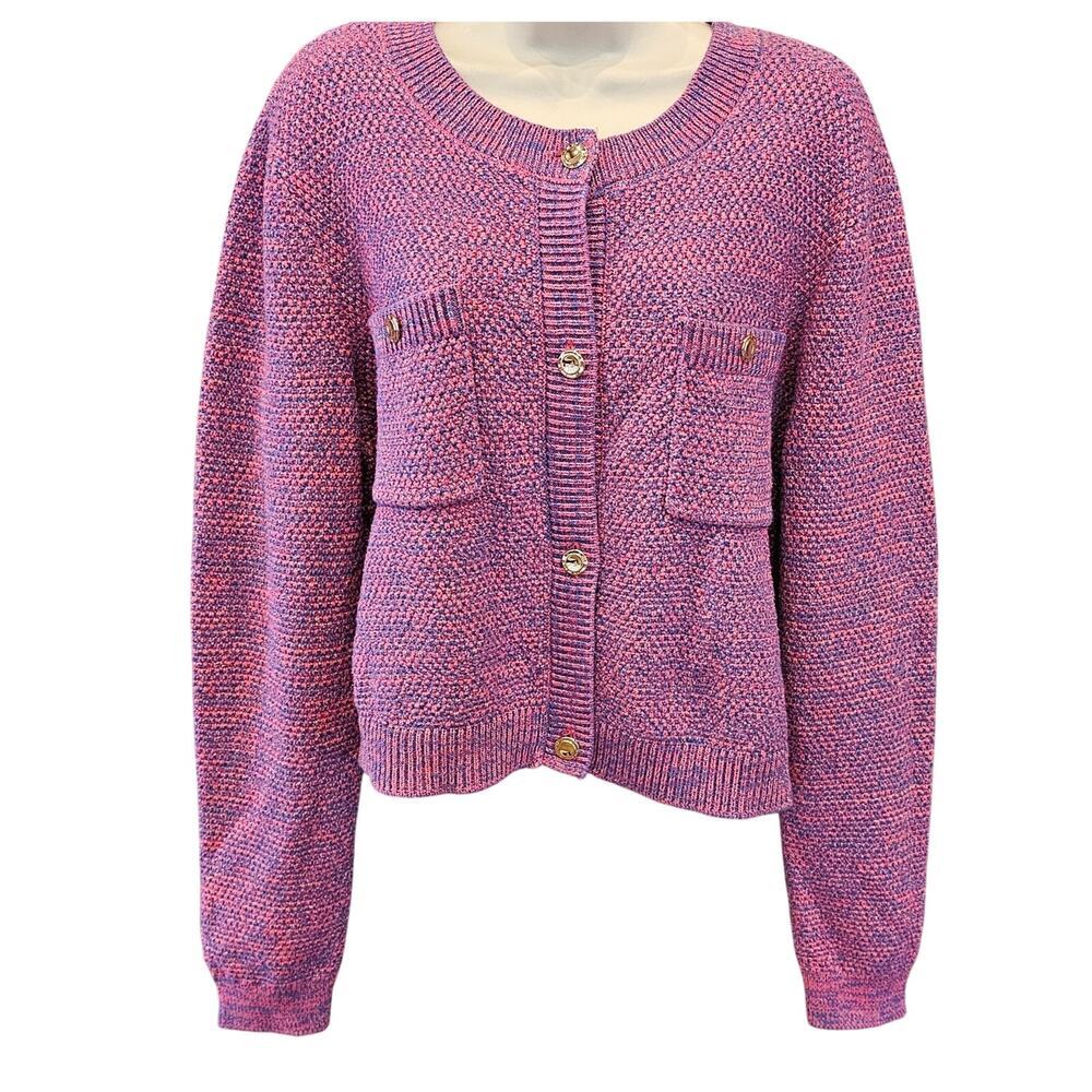 Marled XL hot pink Metallic Knit Jacket Blazer NWOT Button Down statement chic